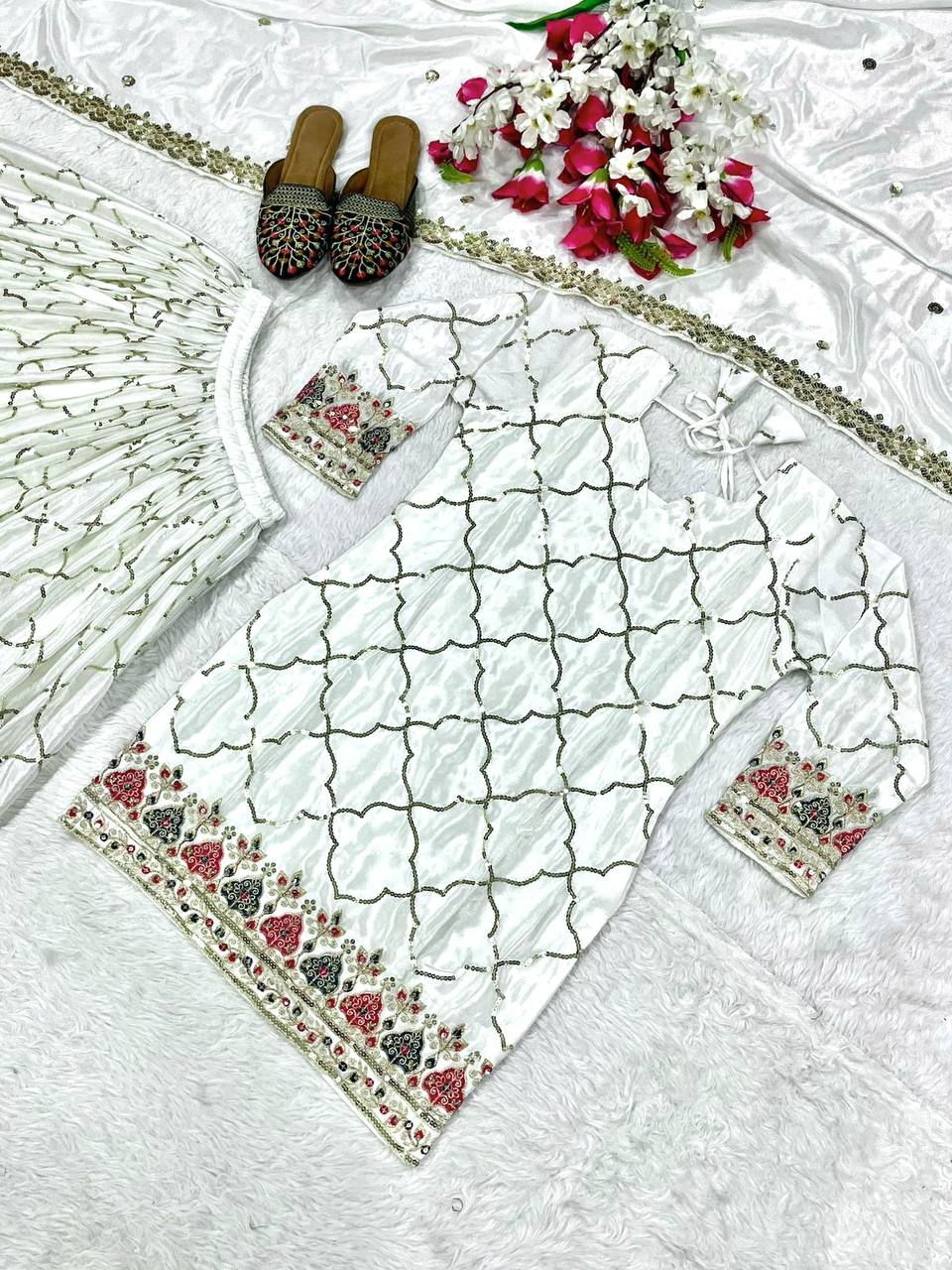 Bridal Sophistication: The Ivory Lattice Ceremonial Gharara
